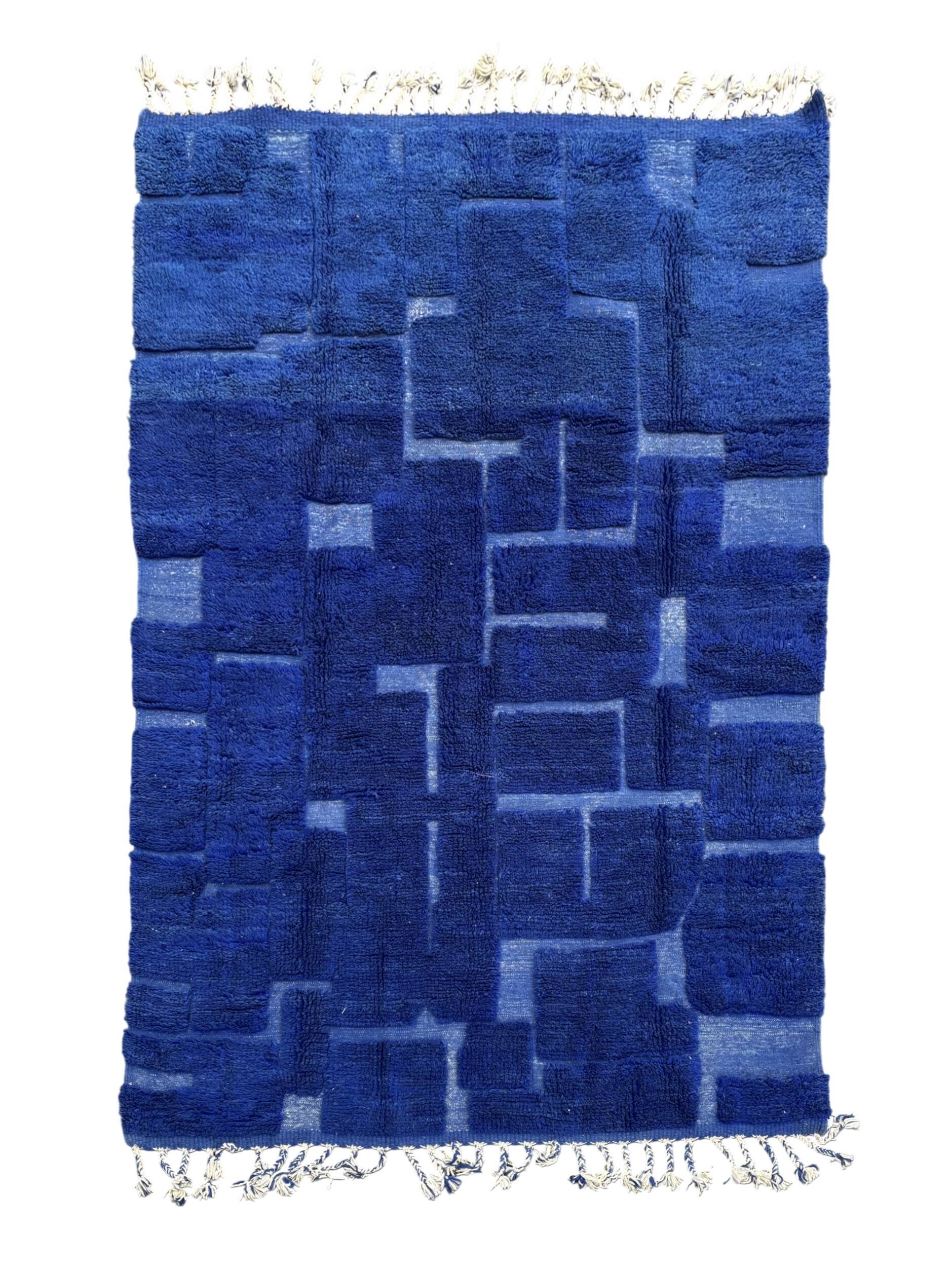 Large new blue Moroccan wool rug, 200x300 cm