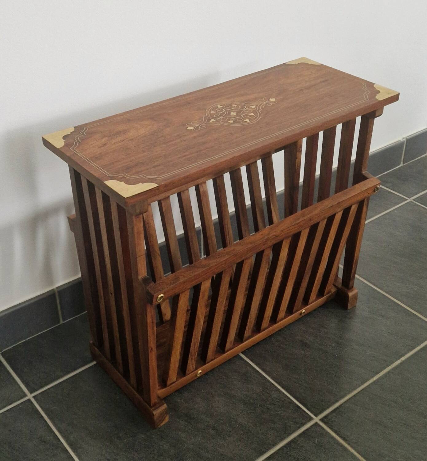 Rosewood and brass magazine stand table