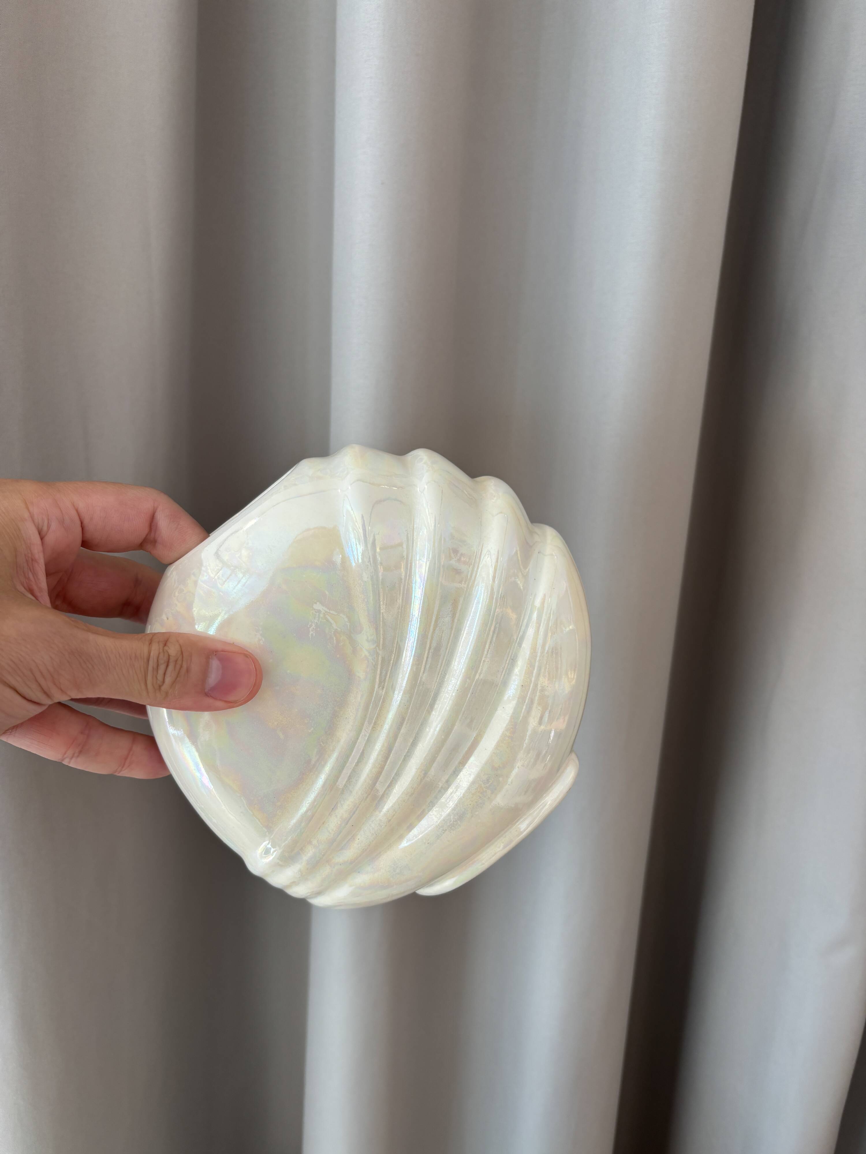 Pair of vintage iridescent white ceramic vases