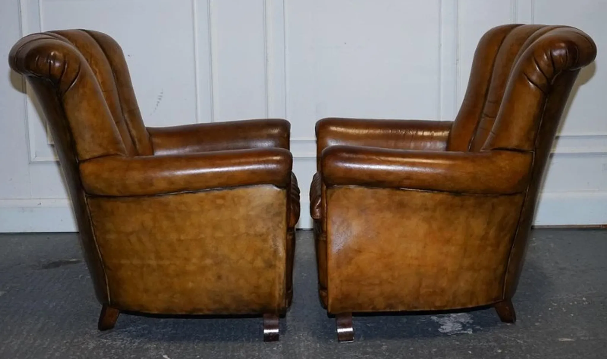 Vintage Art Deco Style Leather Chairs Hand-Dyed, Set of 2