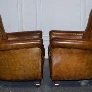 Vintage Art Deco Style Leather Chairs Hand-Dyed, Set of 2