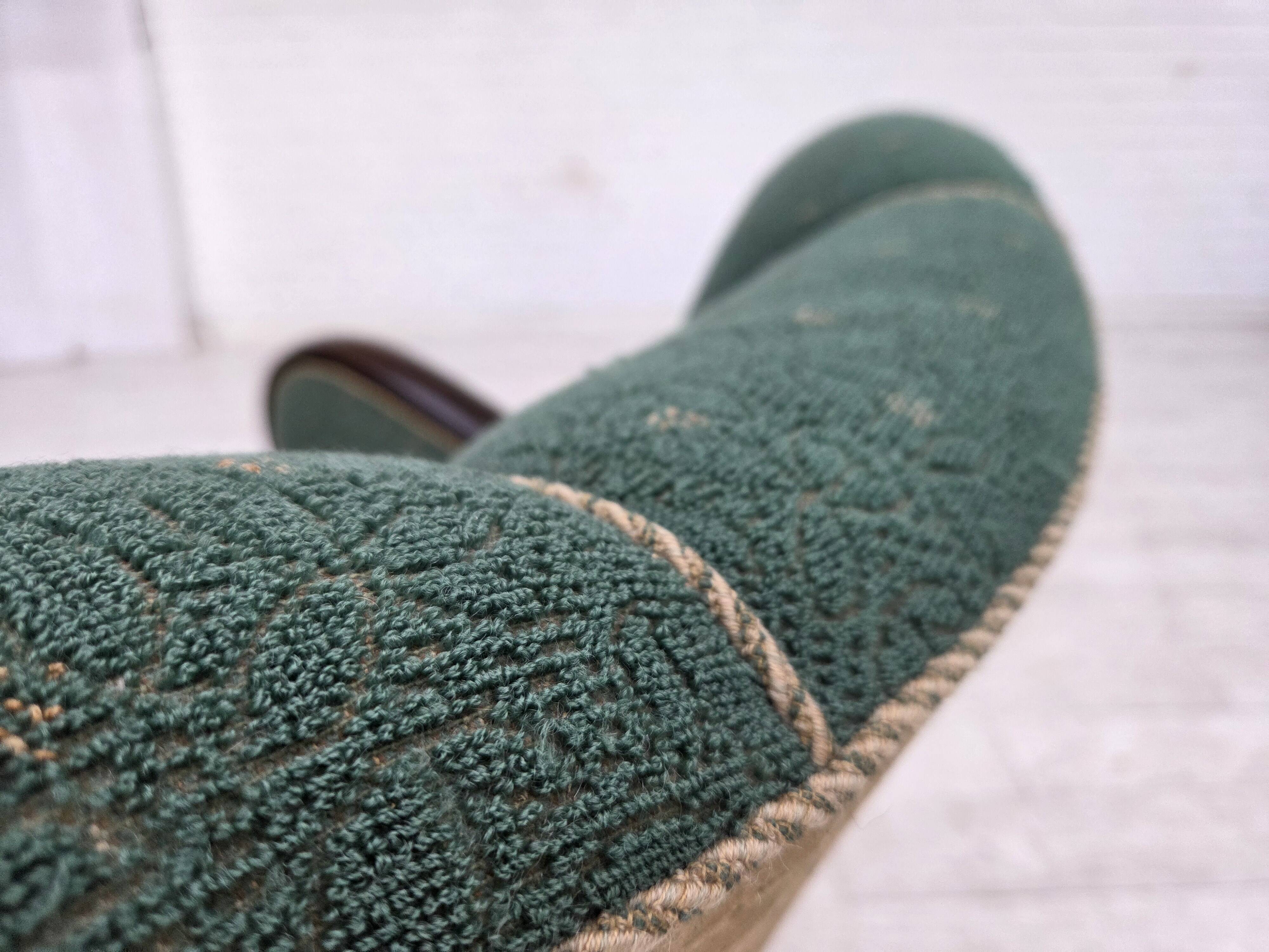 1960s, Danish armchair, green and beige furniture wool.