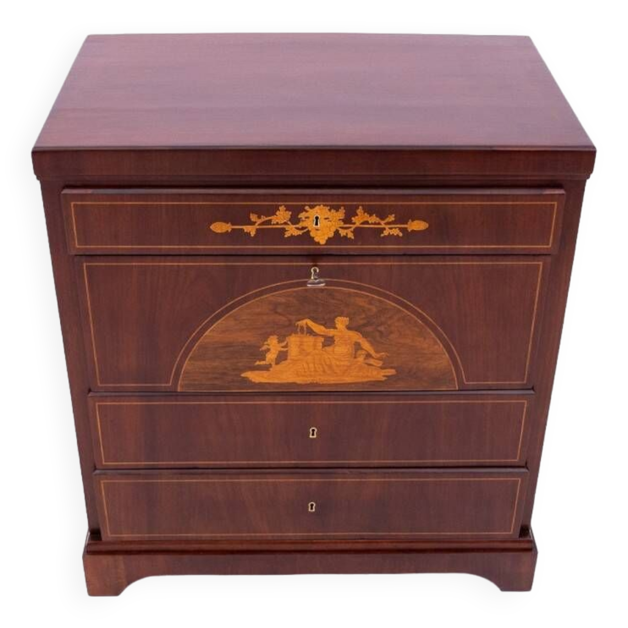 Inlaid antique chest of drawers, Northern Europe, around 1870. After renovation.