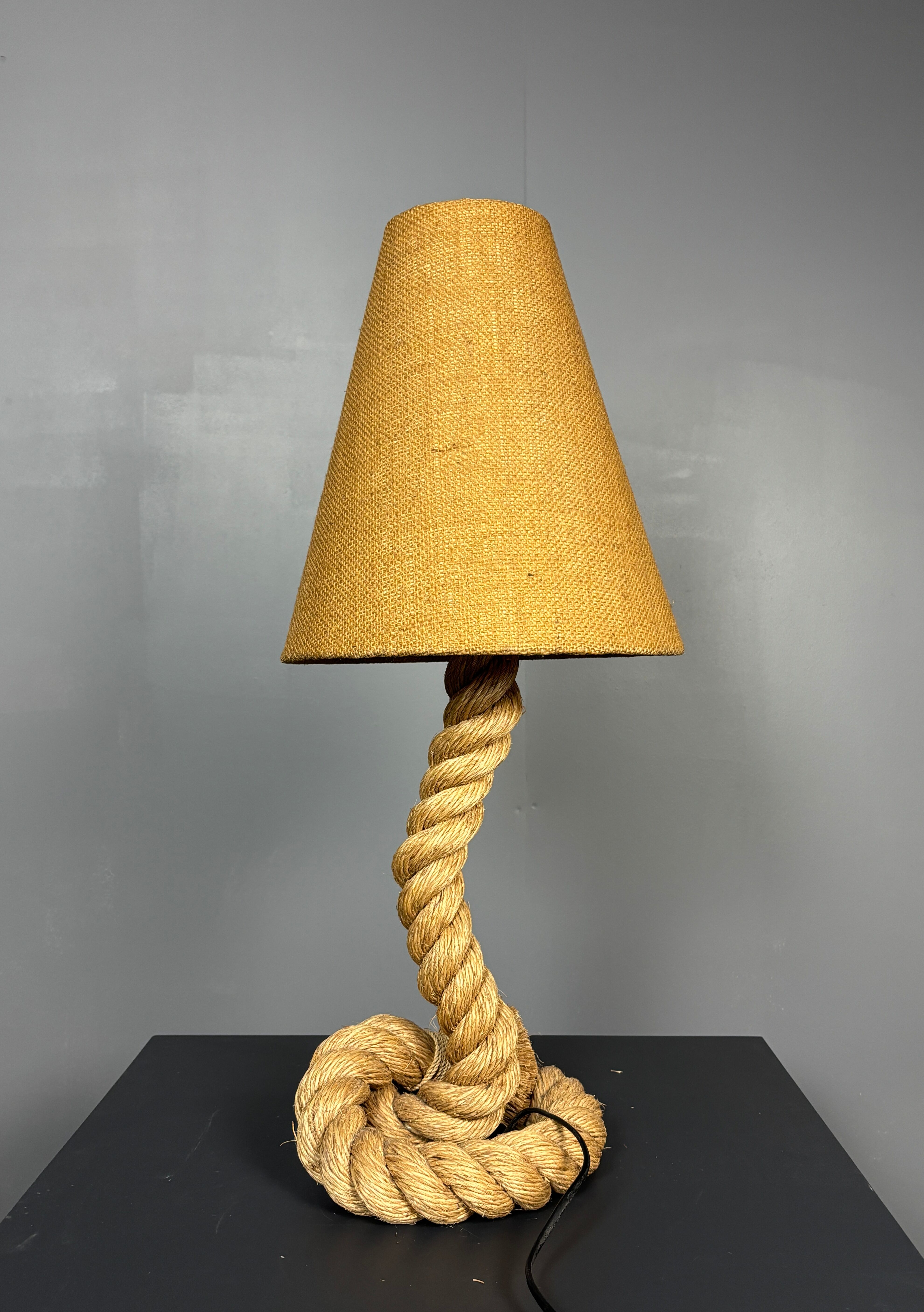 Midcentury French brutalist rope table lamp in the style of Audoux & Minet
