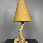 Midcentury French brutalist rope table lamp in the style of Audoux & Minet