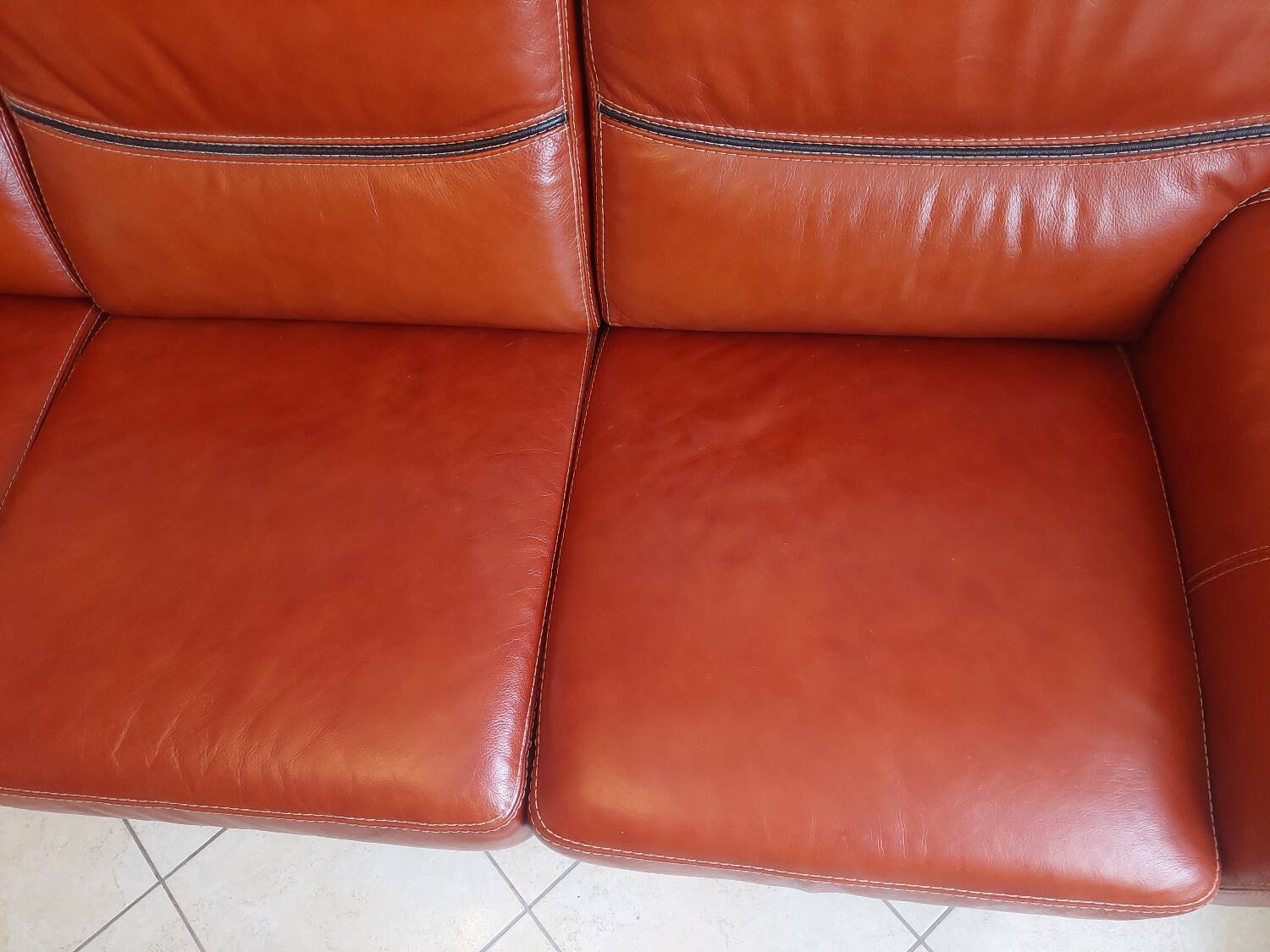 Large brown buffalo leather sofa