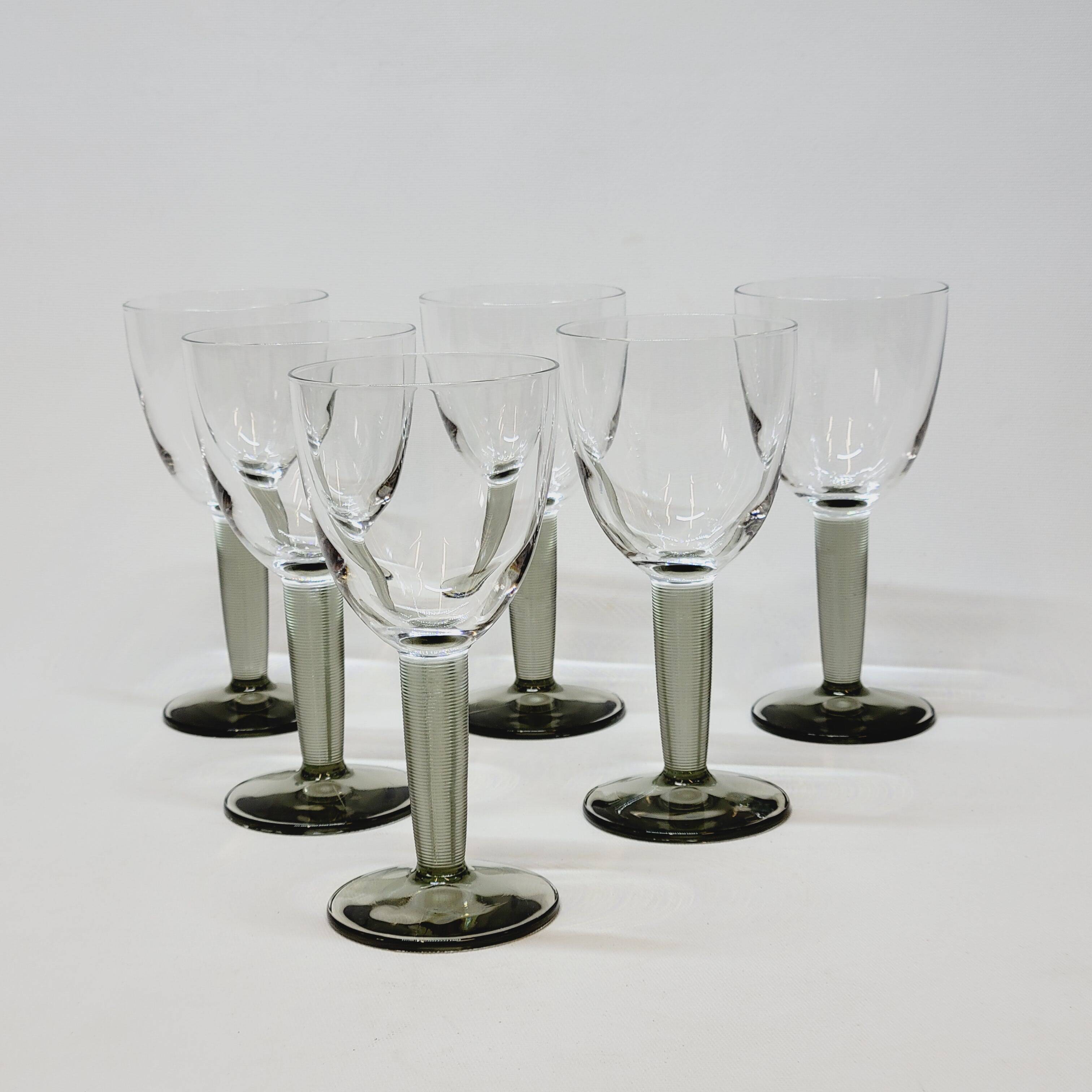 6 verres à vin vintage Bormioli Rocco en cristal gris strié