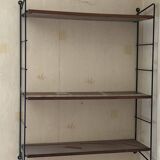 vintage wooden and metal wall shelf, String design
