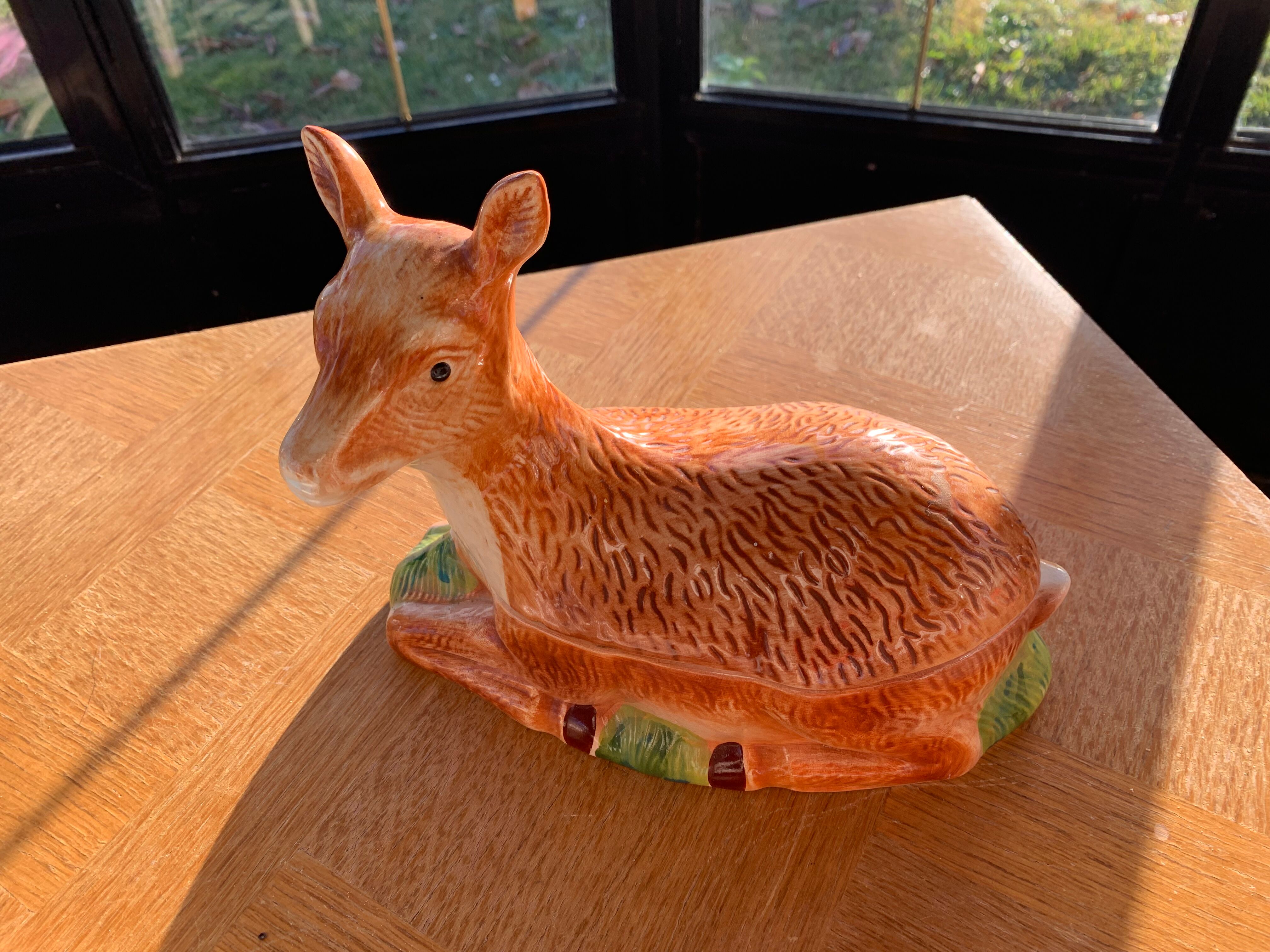 Terrine ceramic doe glazed vintage slurry Michel caugant
