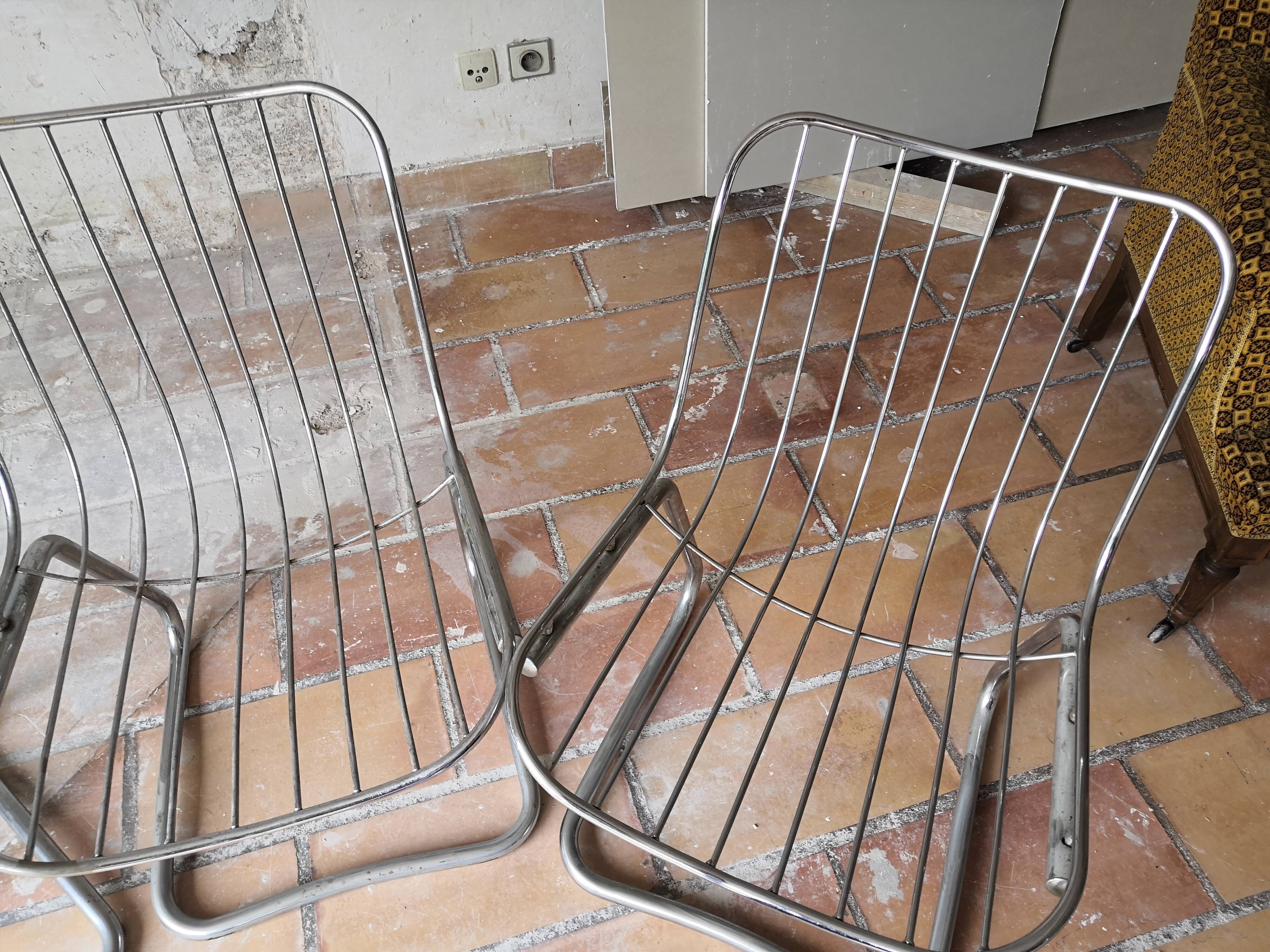 Lot of 4 Gastone Rinaldi chrome steel armchairs