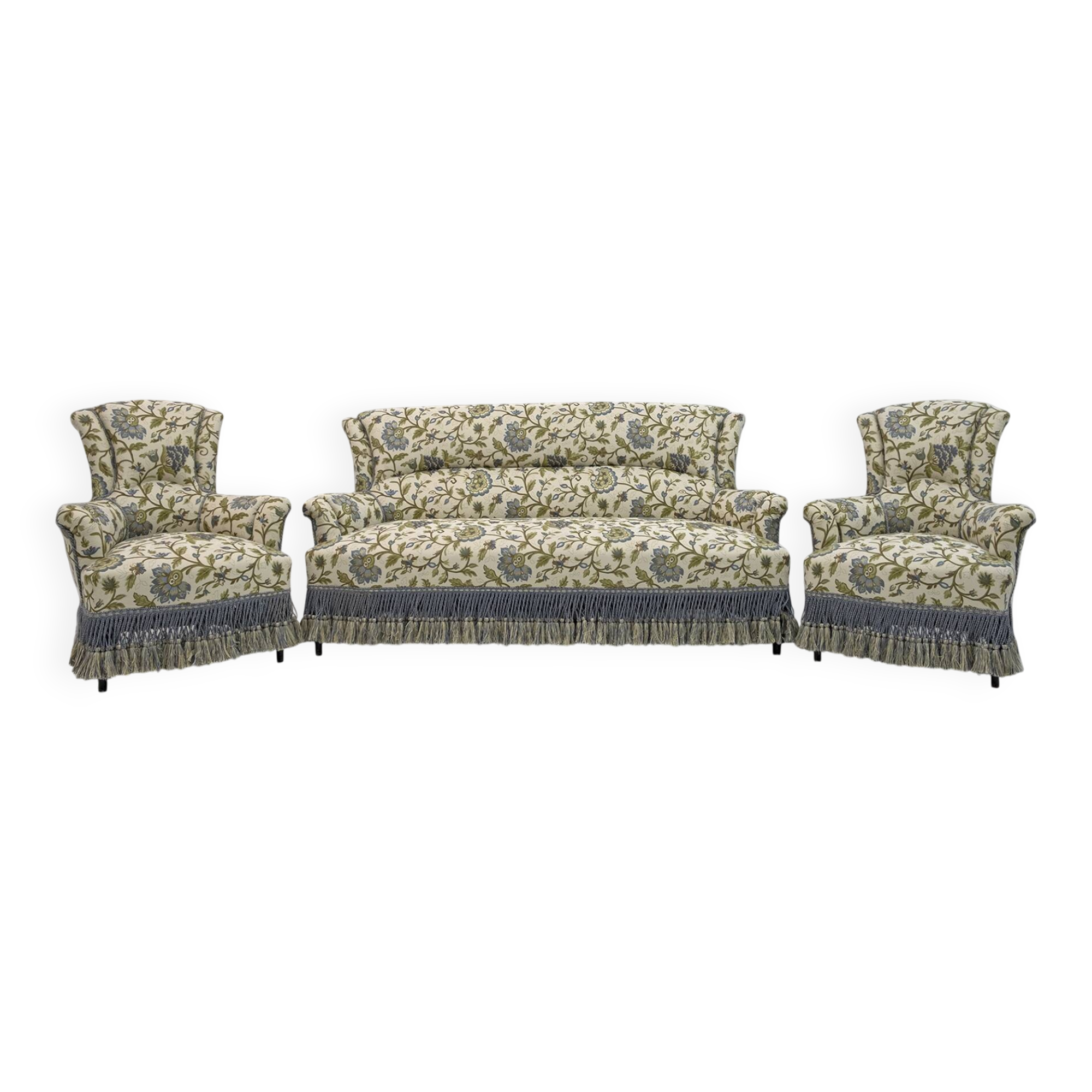 Rare 19th Century Napoleon III Brocade Sofa and Two Armchairs