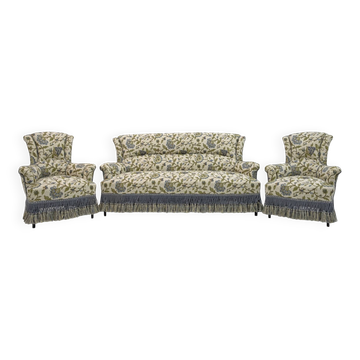 Rare 19th Century Napoleon III Brocade Sofa and Two Armchairs
