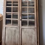 Wardrobe, bookcase, old Parisian glass-fronted dresser in raw wood