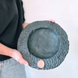 Sculptural dish/basket/trinket tray in burnt wood – Hammered texture