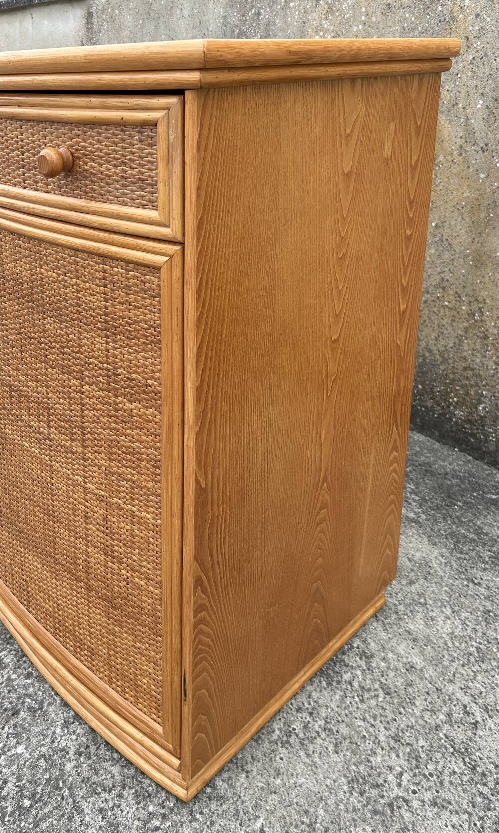 Vintage low sideboard, Exodia, bamboo and rattan, 80s
