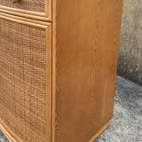 Vintage low sideboard, Exodia, bamboo and rattan, 80s
