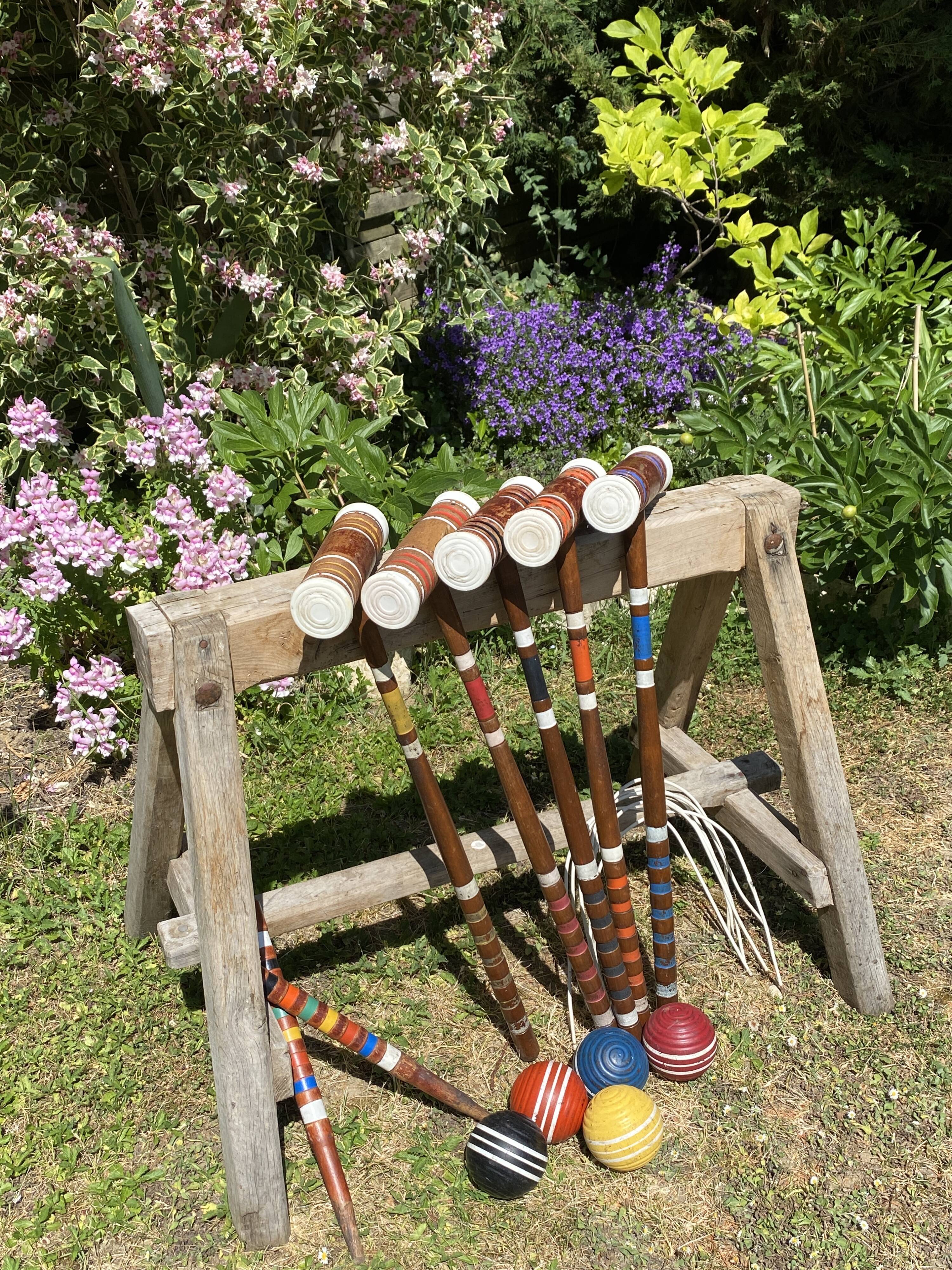 Old wooden croquet game