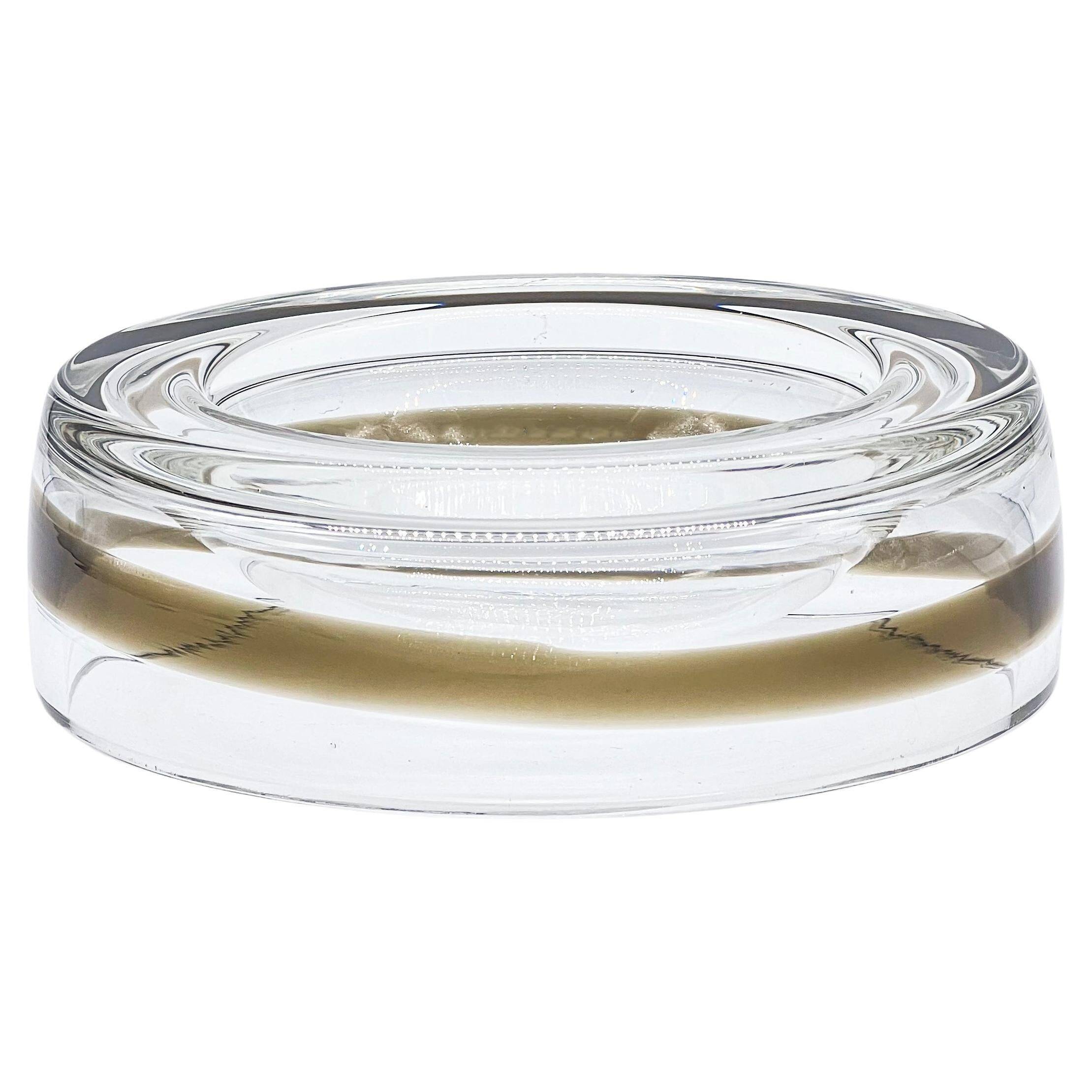 Timeless Murano glass valet tray in clear and brown glass 1970's