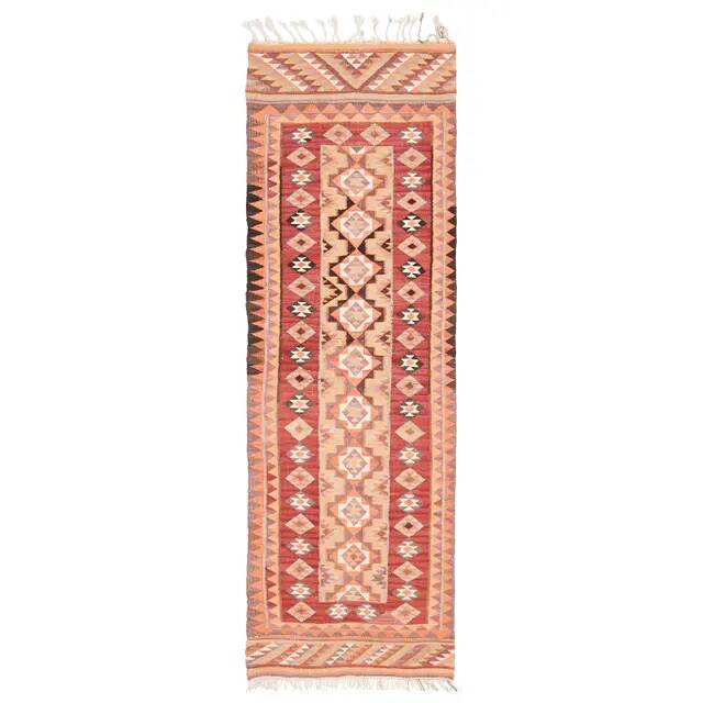 1970s Vintage Turkish Hand-Knotted Wool Cotton Orange Runner Rug 89x287
