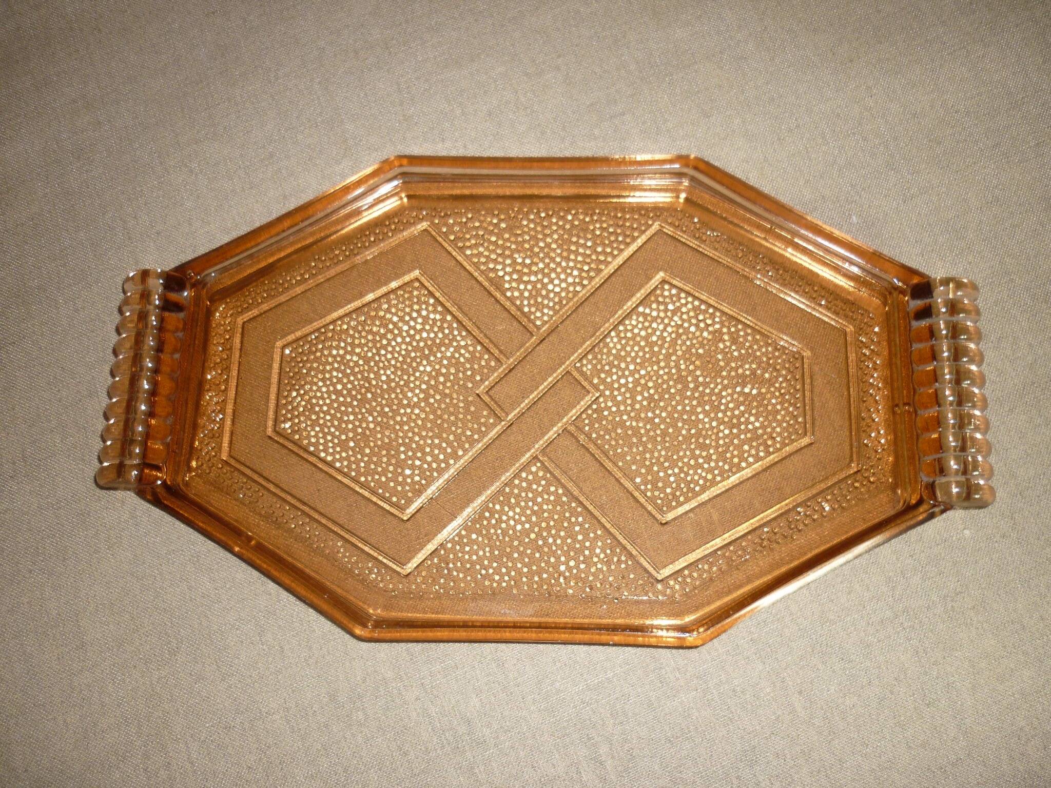 Transparent art-deco pink glass dish