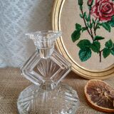 Art Deco chiseled glass candle holder - vintage