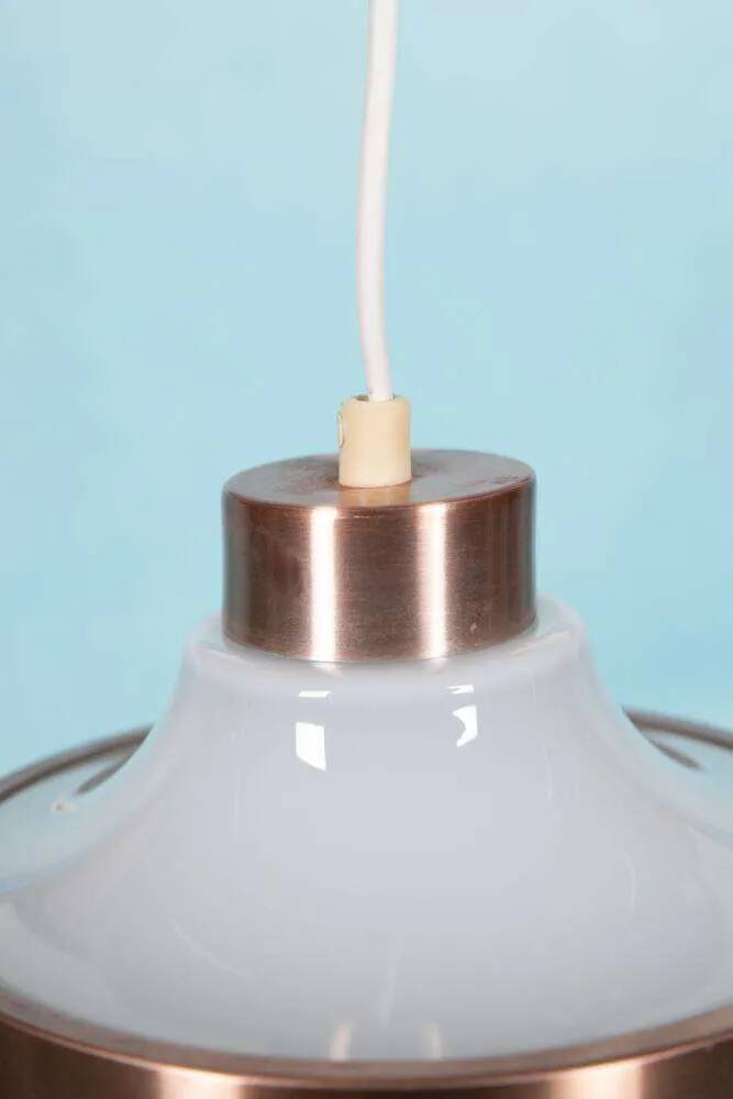 Vintage Swedish pendant lamp in copper opaline, minimalist suspension.