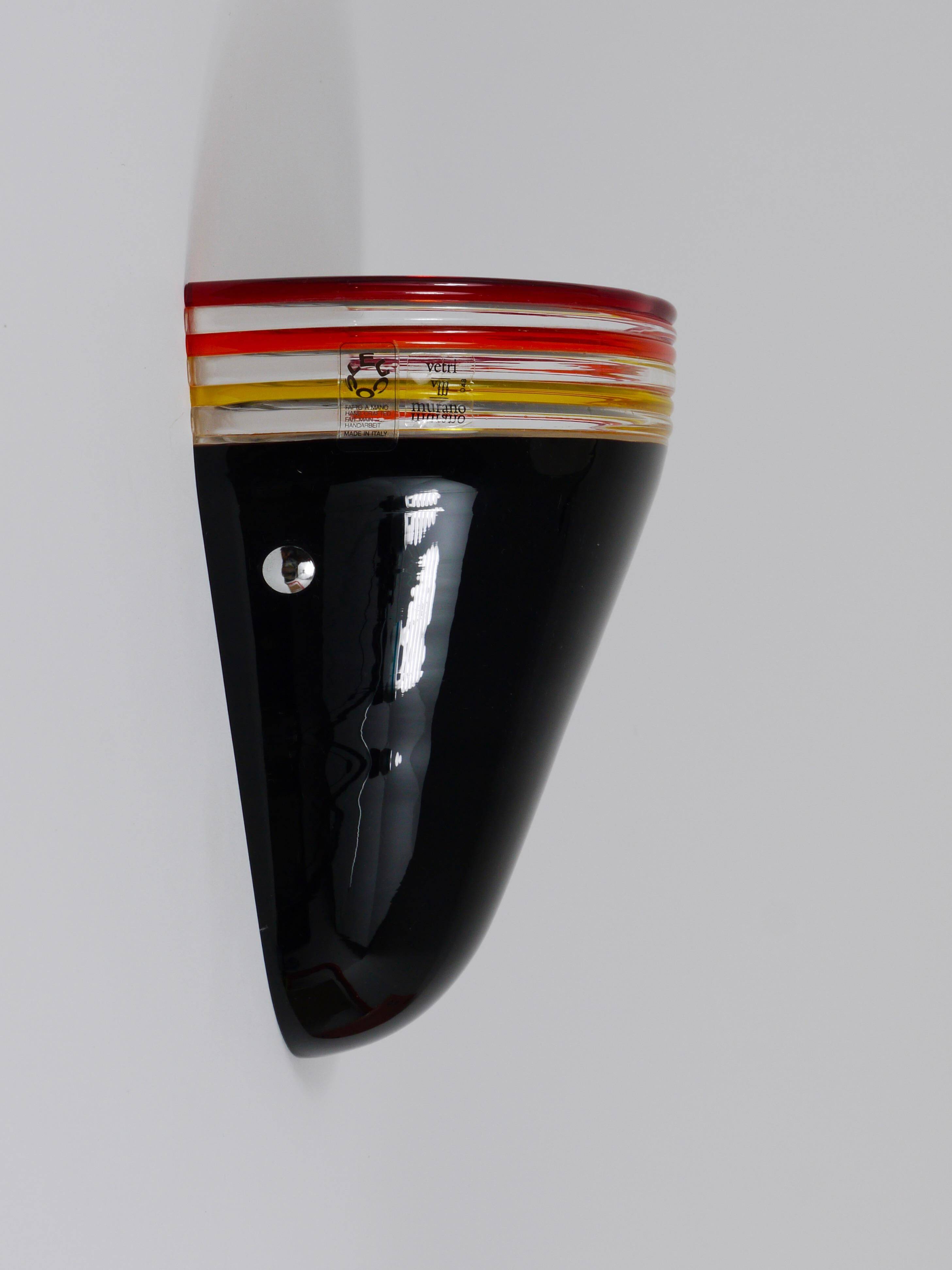Lampe Appliquée Murale Febo Roberto Pamio, Verre de Murano Noir, Leucos, Italie, Années 1980