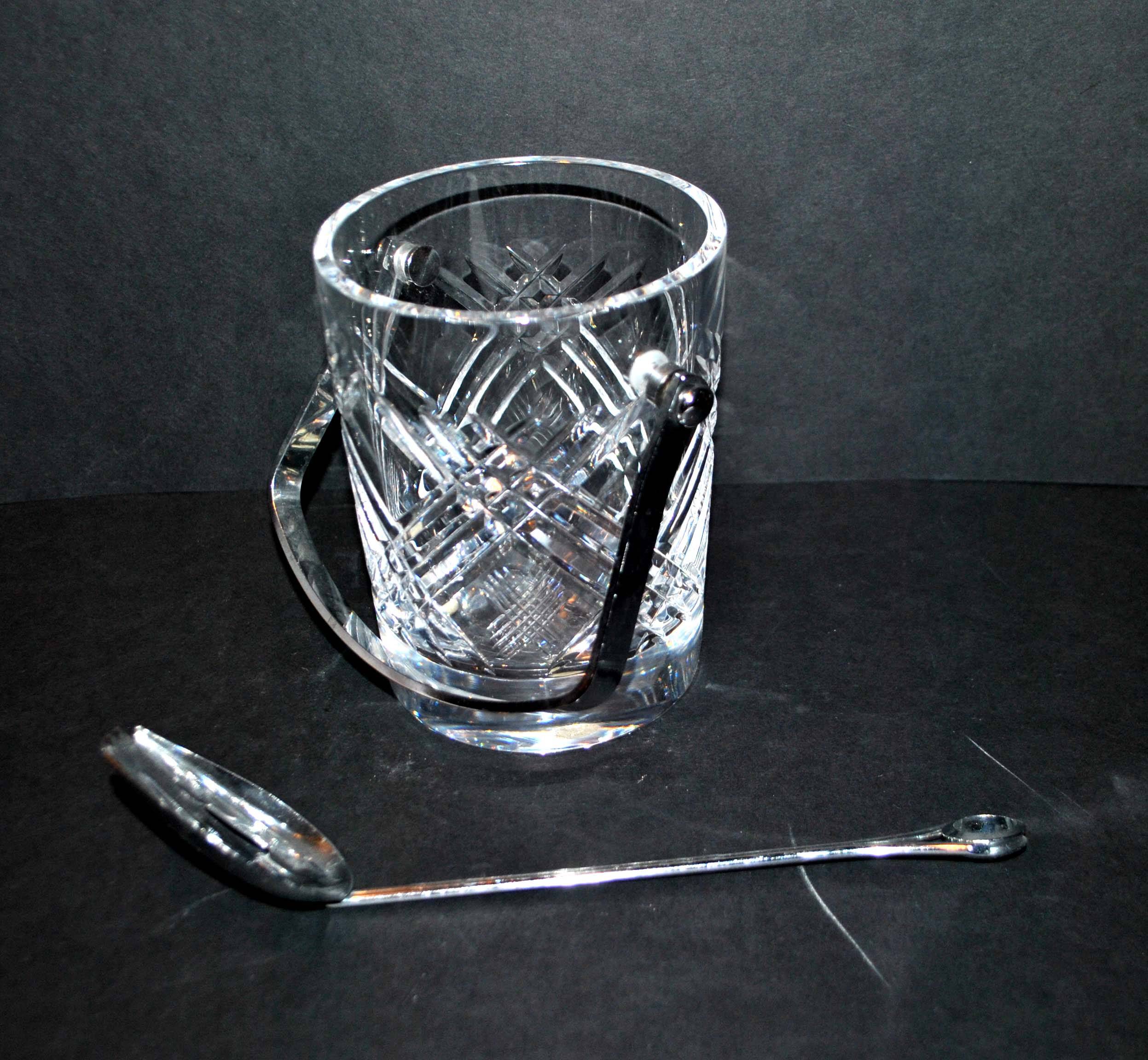 Vintage Crystal Ice Bucket - Ice Cube Pot and Spoon Signed Sèvres