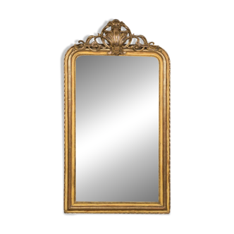 19th C Yellow Gold Antique Mirror with Crest