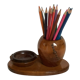 Ancien pot à crayons en bois vernis brutaliste