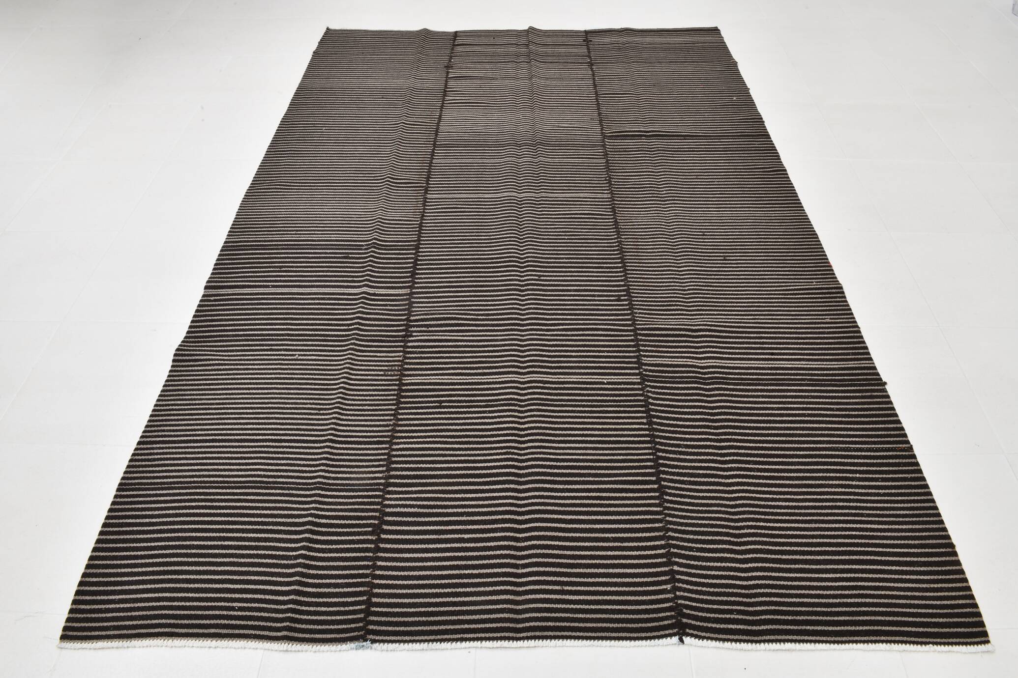 6x9 Gray & Black Striped Vintage Kilim Rug, 183x269Cm