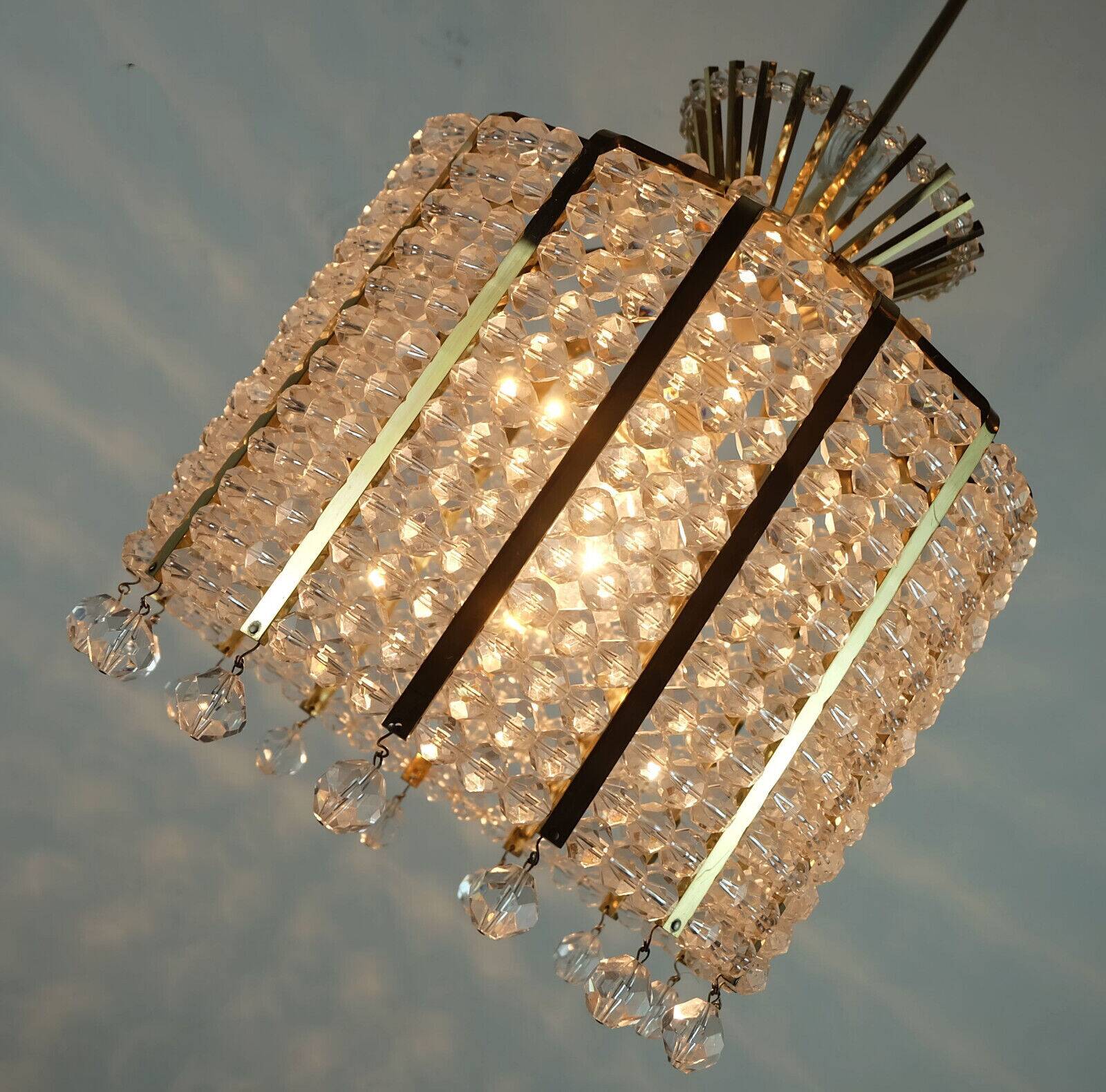 1960s PENDANT LIGHT brass and acrylic hollywood regency style