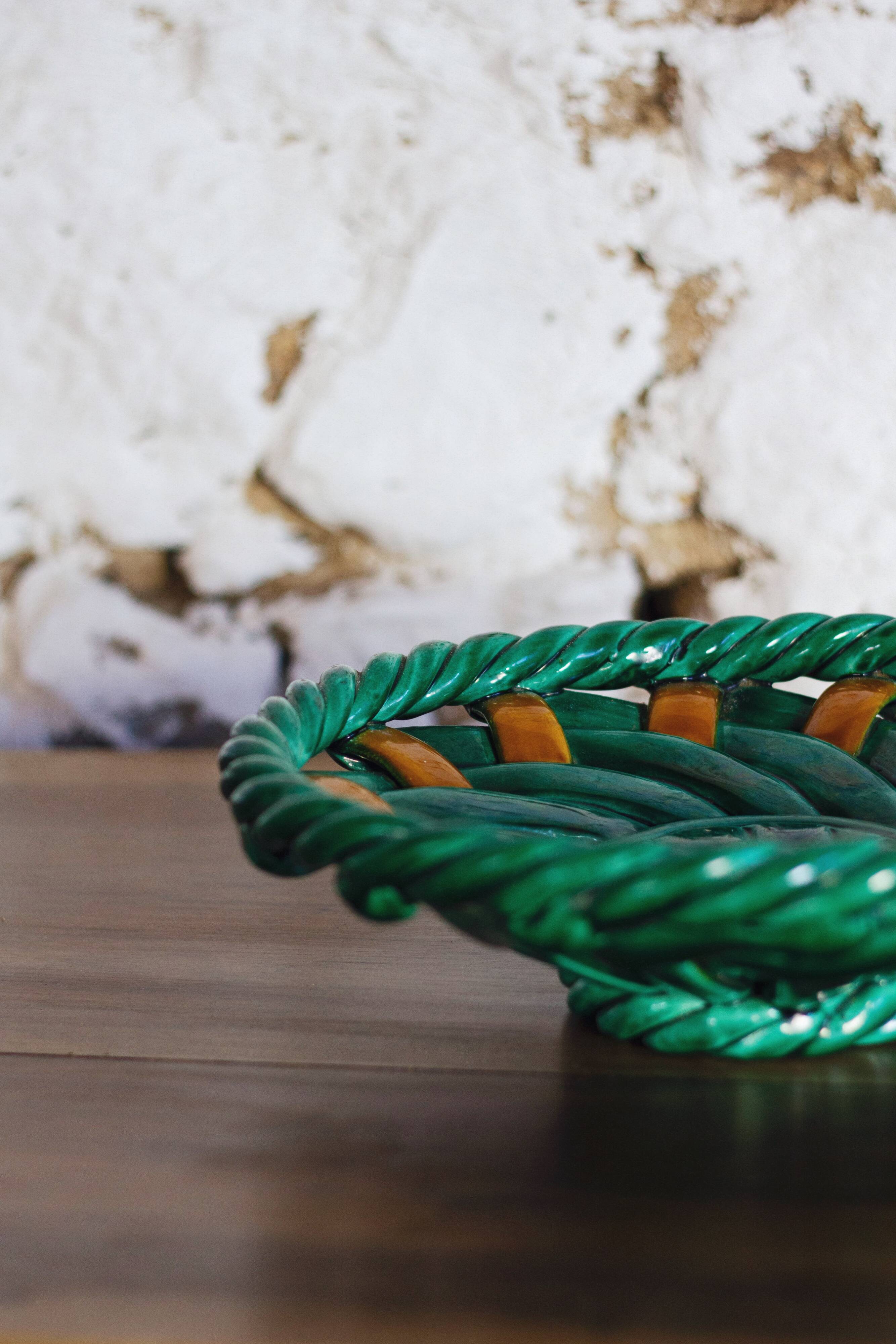 Woven ceramic fruit bowl or dish from Vallauris