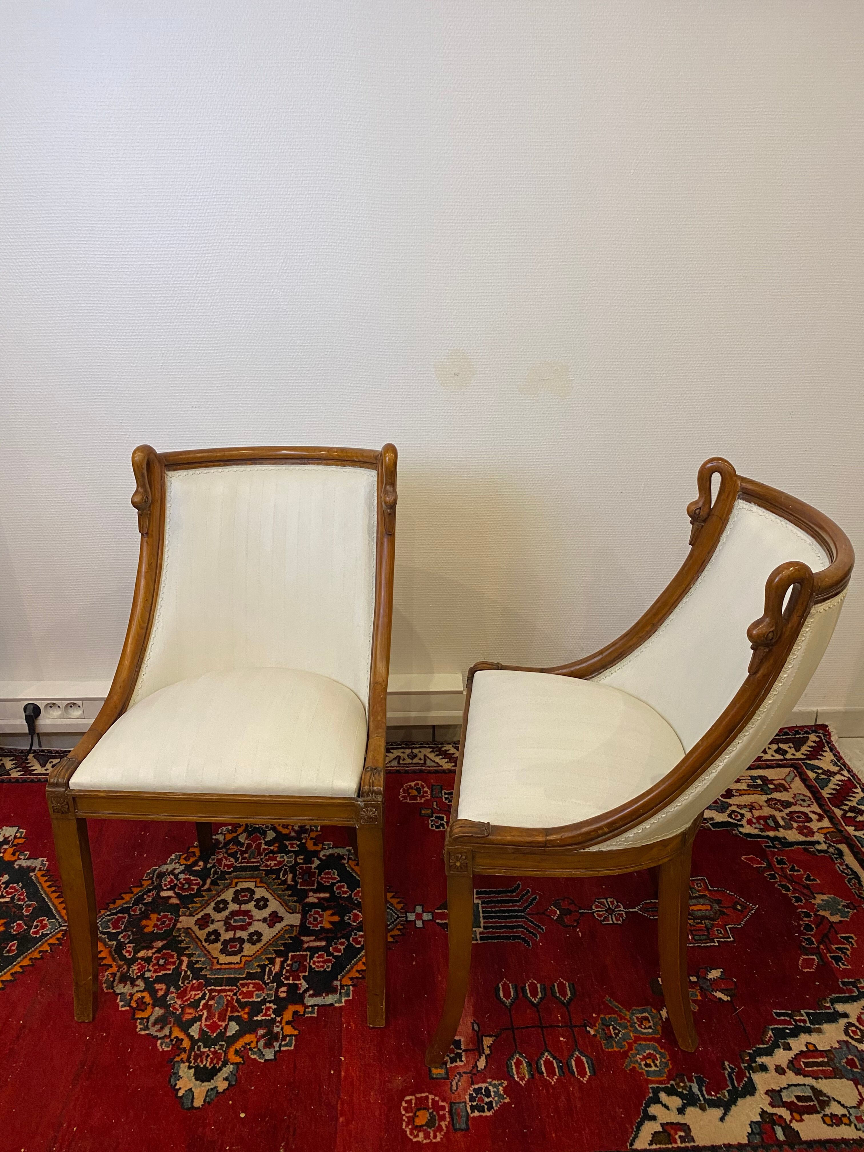 Pair of Chairs Rising Swan Collar Restoration Period