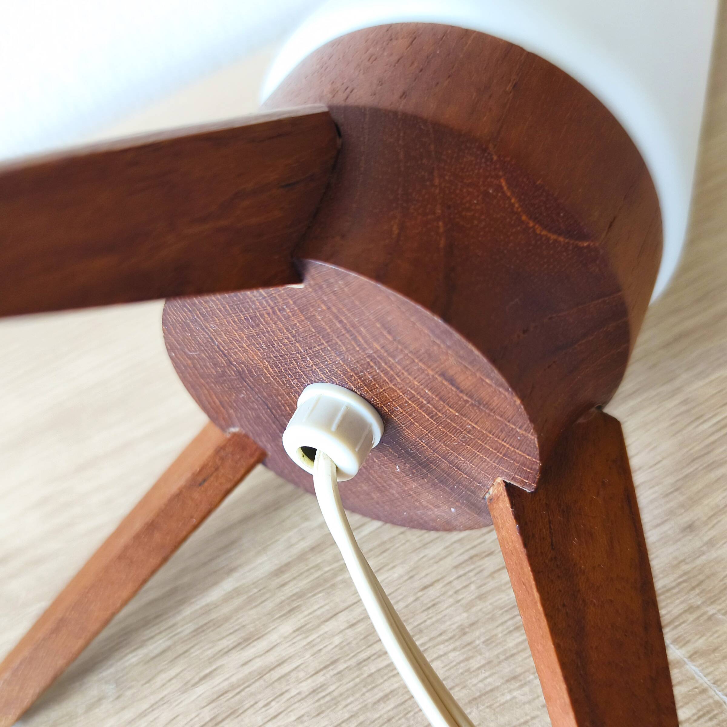 Rocket lamp, teak and opaline, 1950s