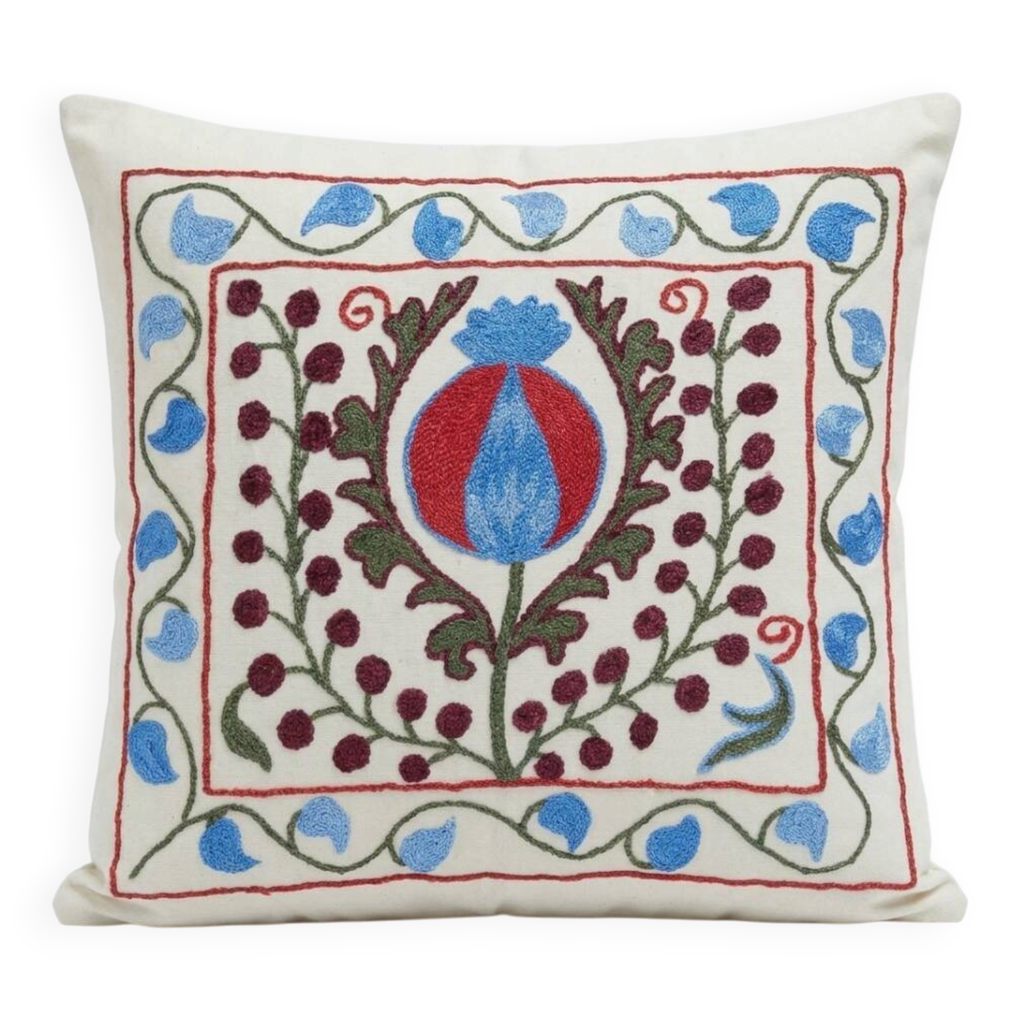 Housse de coussin brodée. Coussin d'accent fait main. Coussin en coton.