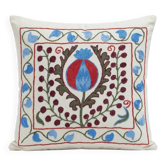 Embroidered Cushion Cover. Handmade Accent Pillow. Cotton Throw Pillow