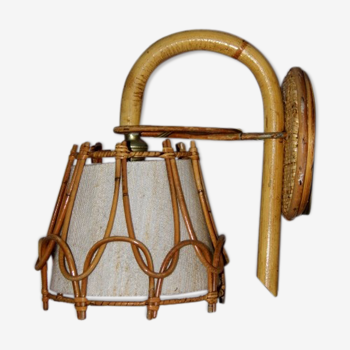Applique lampe rotin bambou abat jour vintage années 50