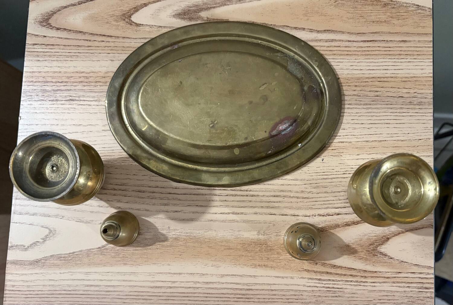 Salière poivrière laiton et nacre vintage