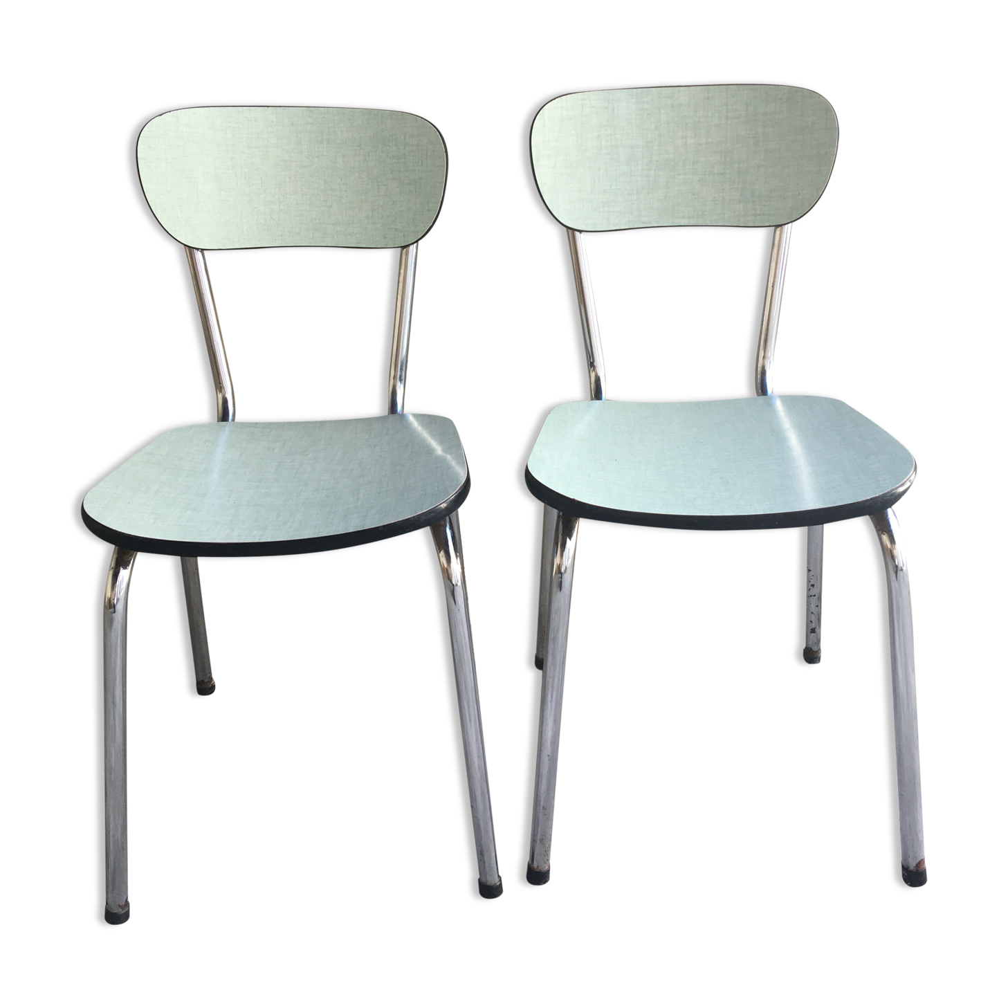 Pair of chairs in sky blue formica
