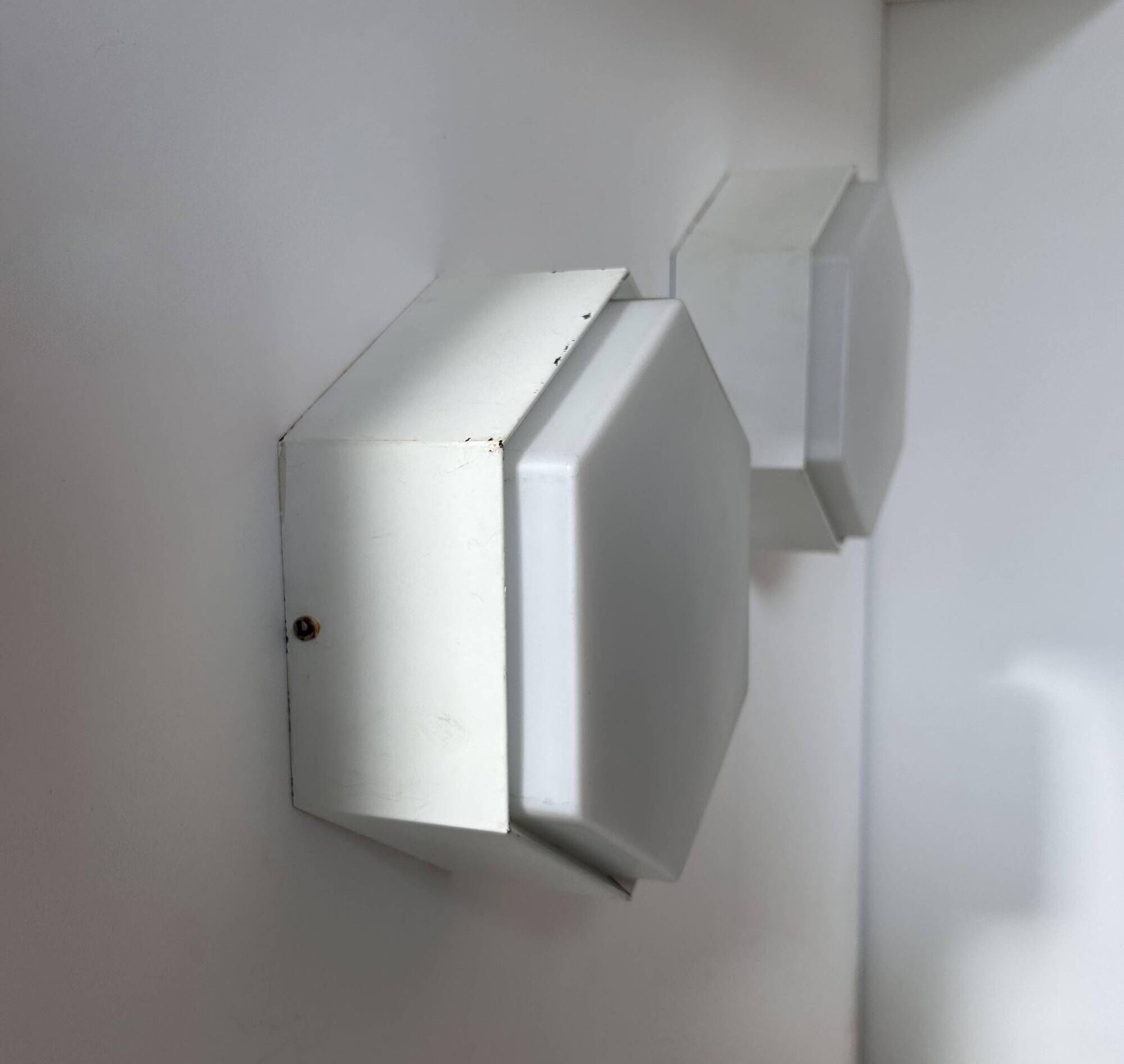 Pair of vintage Raak wall lights, opaline and white lacquered metal, Netherlands 1968