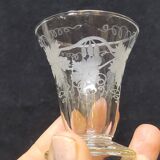 4 Old Small Liqueur Glasses in Engraved Vine Leaf and Grape Glass