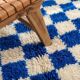 Handmade pure wool Moroccan rug in blue and white, size 1.5/2.5 m.