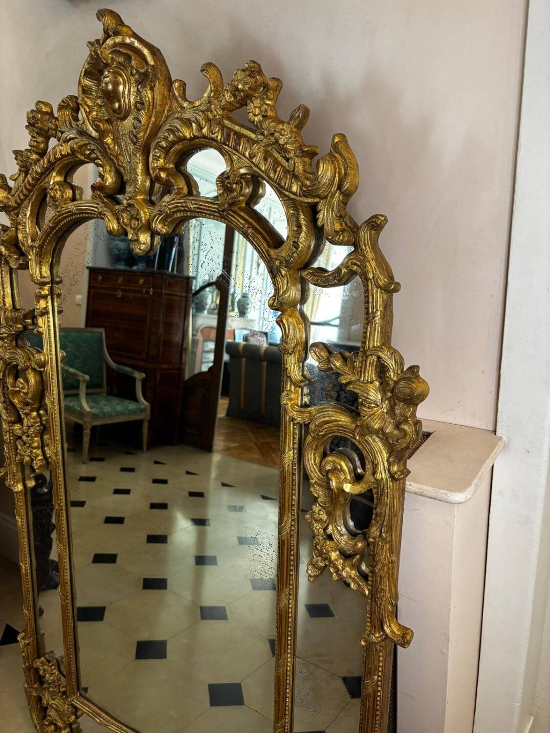 Large Louis XV style gilded wood mirror, late 18th century