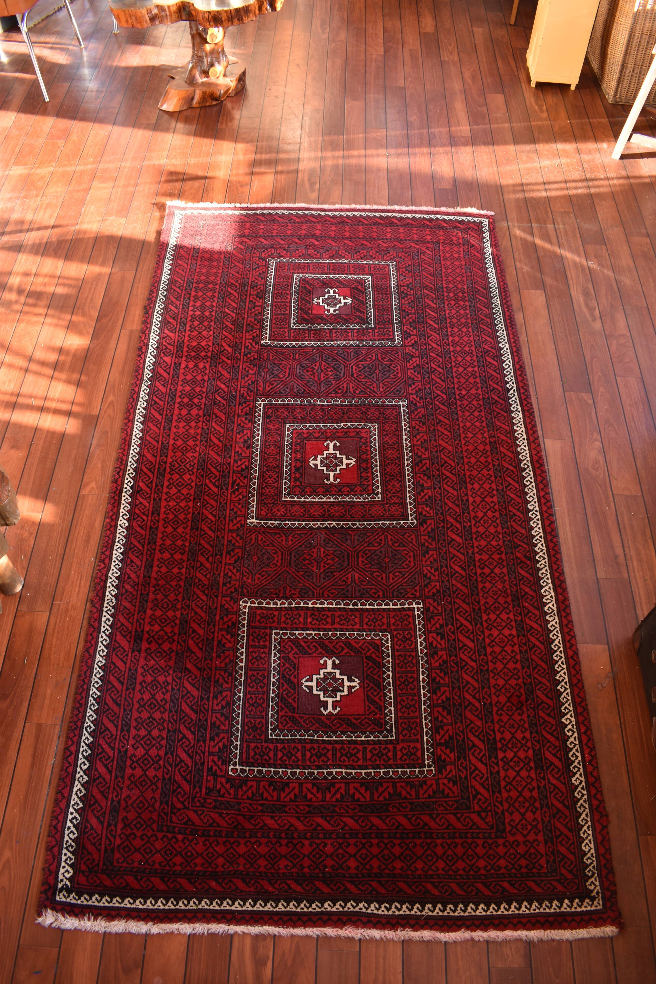 Old carpet handmade red hand 244x126cm