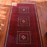 Old carpet handmade red hand 244x126cm