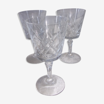 3 wine glasses in chiseled crystal