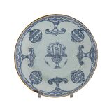 Blue Delft earthenware plate decorated with flowers