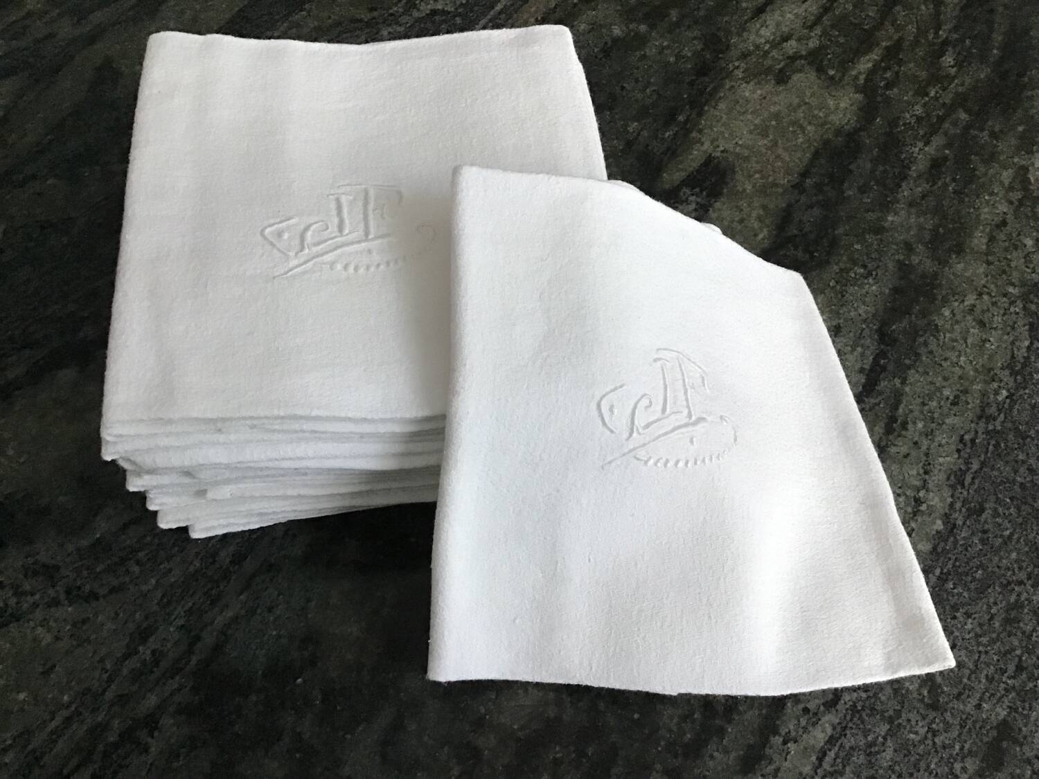 12 Damask napkins with JF monogram