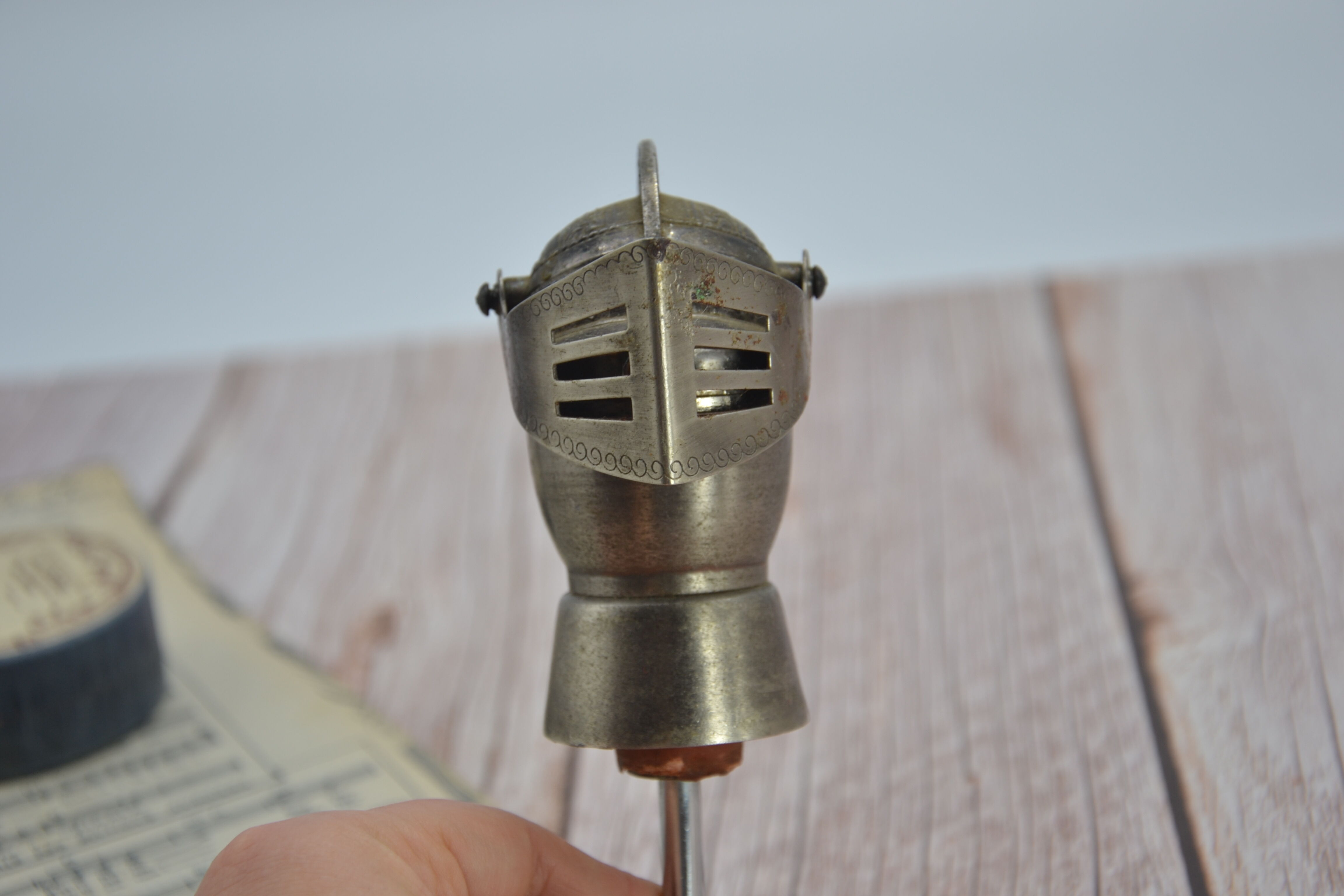 Old silver metal pouring cap